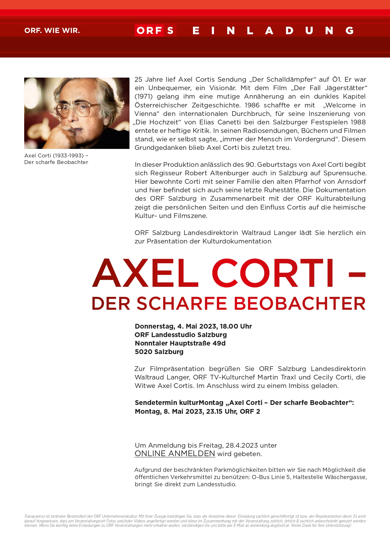 Einladung Axel Corti