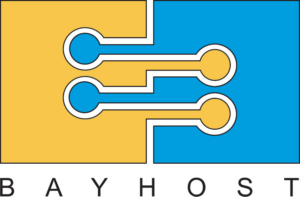 BAYHOST Logo gelb / Blau verkeilte Zapfen