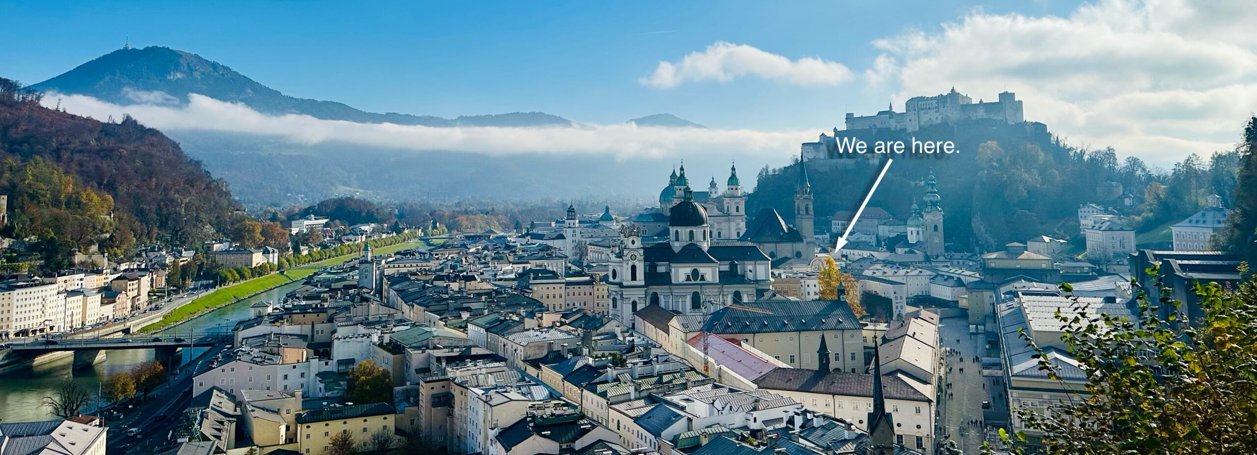 Foto von der Stadt Salzburg mit Verweis auf den Fachbereich Philosophie GW