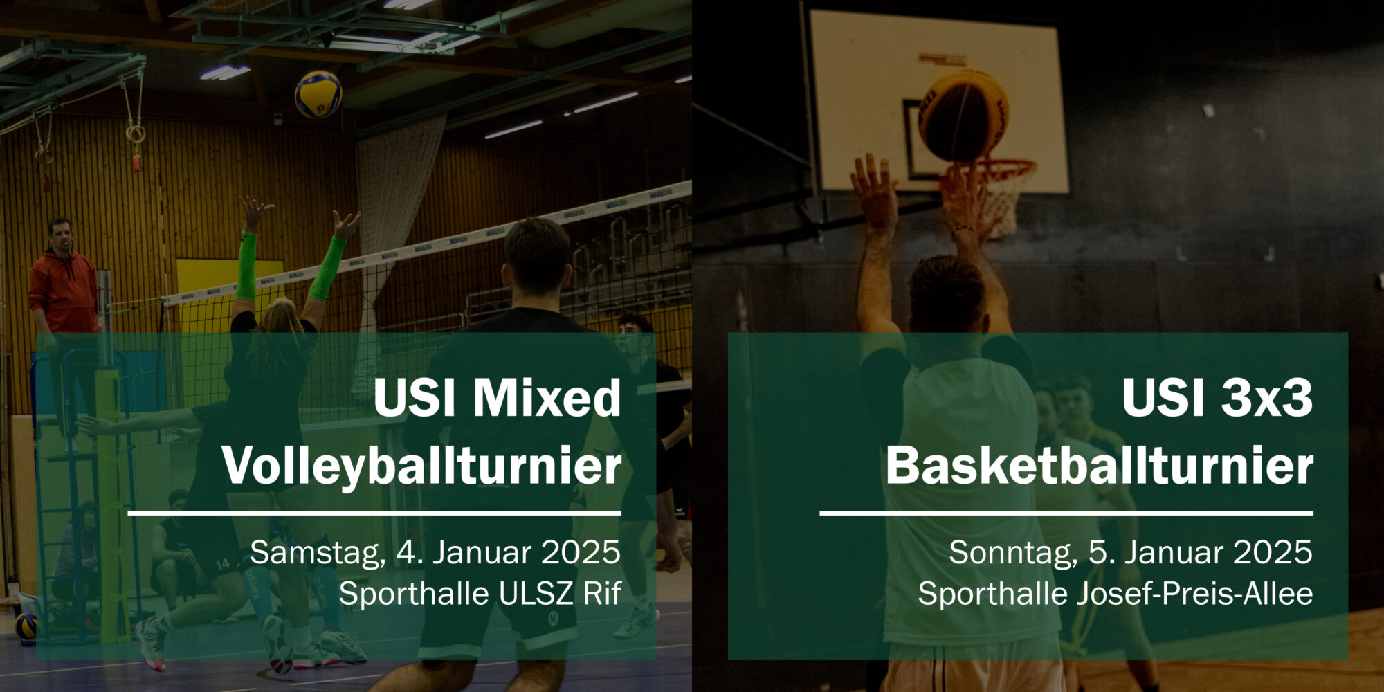 Turnierinfos -Mixed Volleyball (04.01.2025 im ULSZ Rif) und 3x3 Basketball (05.01.2025 in der Sporthalle Josef-Preis-Allee)